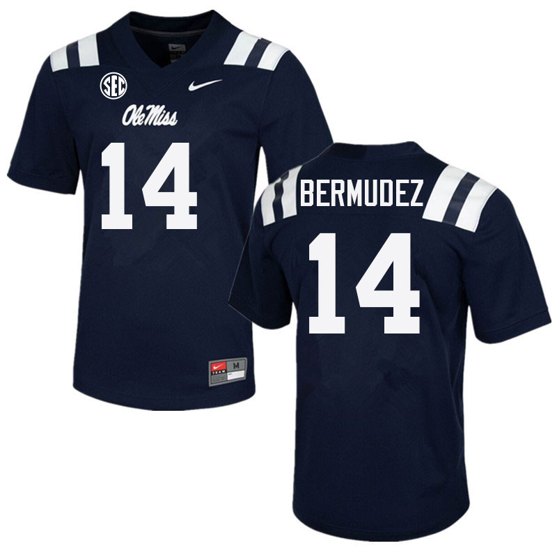 Men #14 Derek Bermudez Ole Miss Rebels College Football Jerseys Sale-Navy